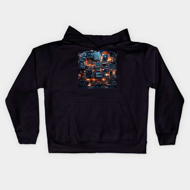 Cyber Circuit Cityscape Kids Hoodie by star trek fanart and more